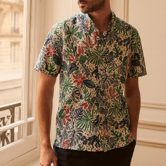 Reyn Spooner off White Blue Floral Vintage Short Sleeve Pop Over Top XL - Picture 1 of 6